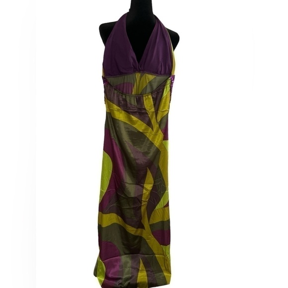 C- Throu Silk Metallic  Halter Neck  Sleeveless Maxi Dress Gown - Picture 3 of 6